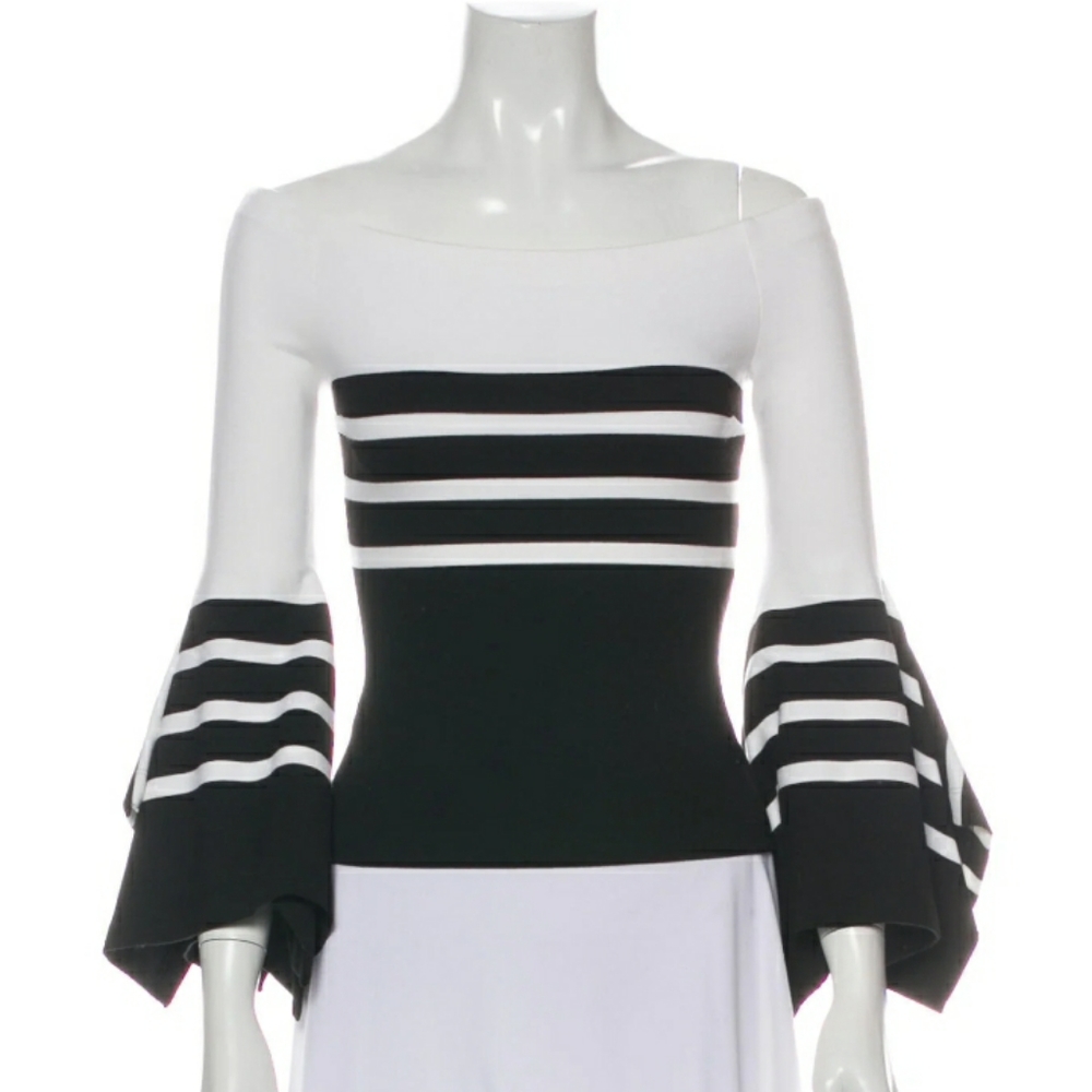 π± Rosetta Getty Off the Shoulder Crop Top Black White Stripe Sz 0/XS - Picture 1 of 9